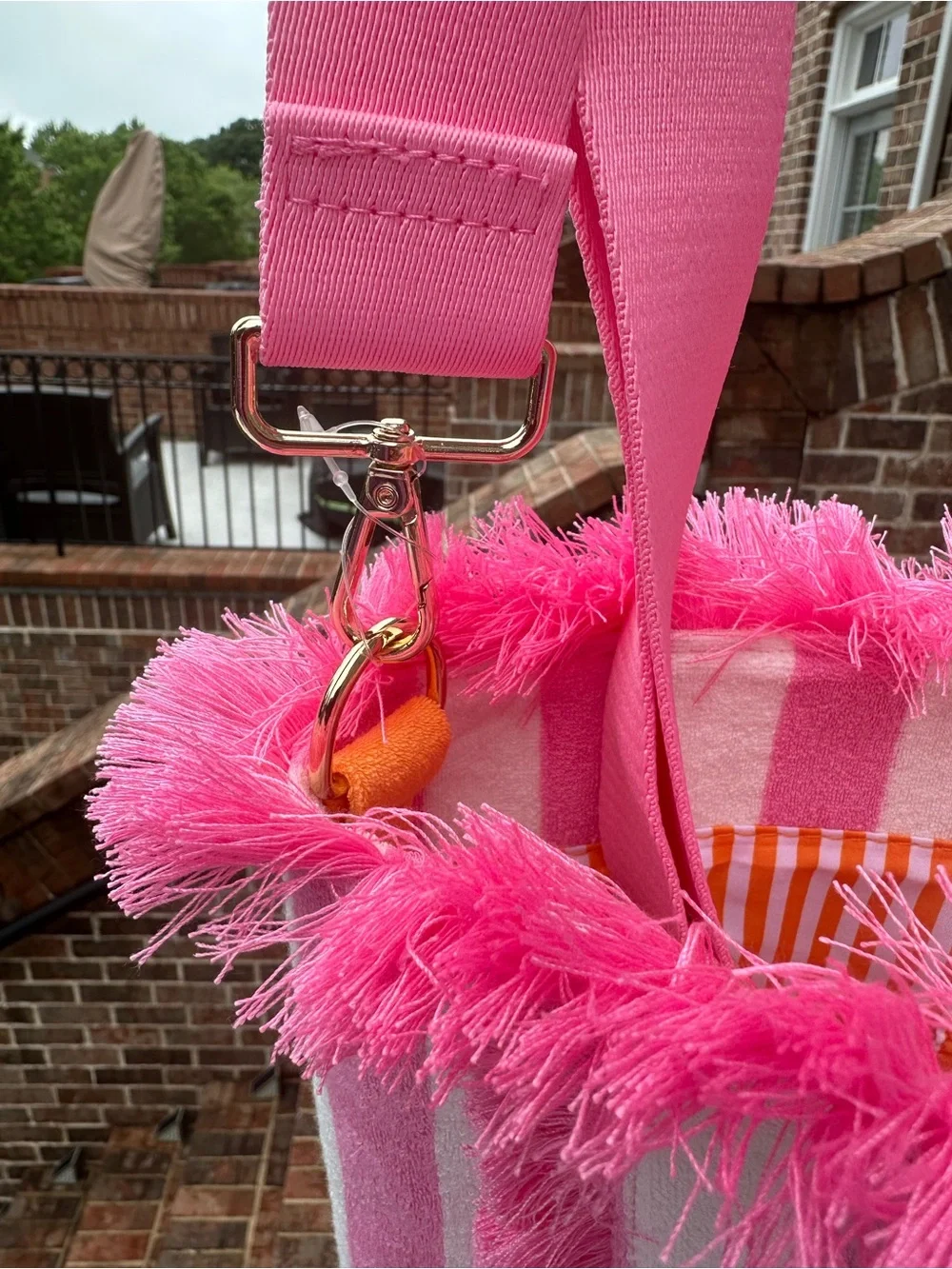Shiraleah Pink & White Striped Tote Bag with Orange Handles NWT - Picture 6 of 11
